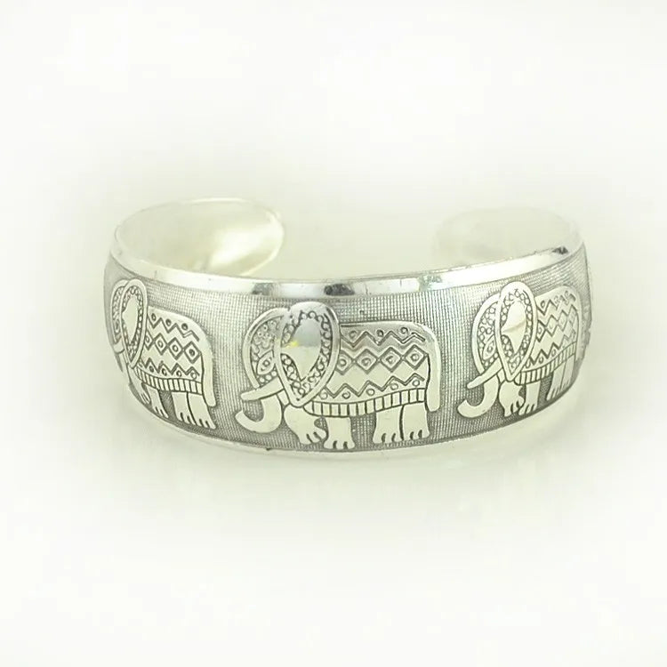 Vintage Cuff Bracelet Tibetan Silver Plated Carved Flower Geometric Animal Opening Bangle Adjustable Indian Jewelry Women Gifts