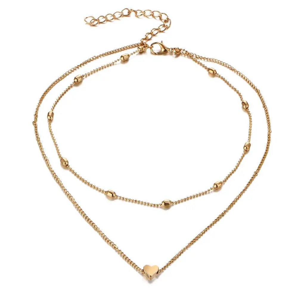 simple Golden Love Heart Necklace For Women Multi-layer Ball Neck Necklace Collier Necklace Ras Du Cou Femme Statement Necklace