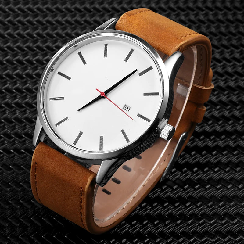 Simple Men Quartz Watch Relogio Masculino Military Sport Wristwatch Leather Strap Mens Reloj Complete Calendar Watches Hom Saati