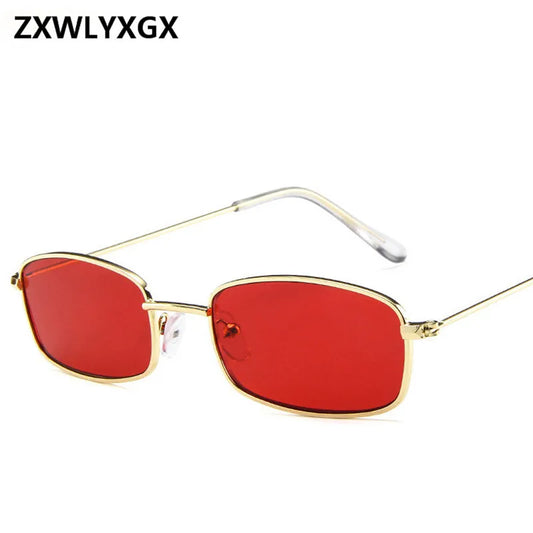 New Small Rectangle Retro Sunglasses Men Brand Designer Red Metal Frame Clear Lens Sun Glasses Women Unisex UV400