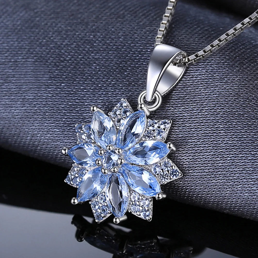 JewelryPalace Flower 1.2ct Created Blue Spinel 925 Sterling Silver Pendant Necklace for Woman Fashion Gift Fine Jewelry No Chain