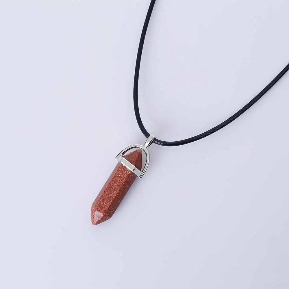 KISSWIFE Hexagonal Column Natural Crystal Tiger Eye Pendent Necklaces For Women PU Leather Chain Stone Choker Necklace Jewelry