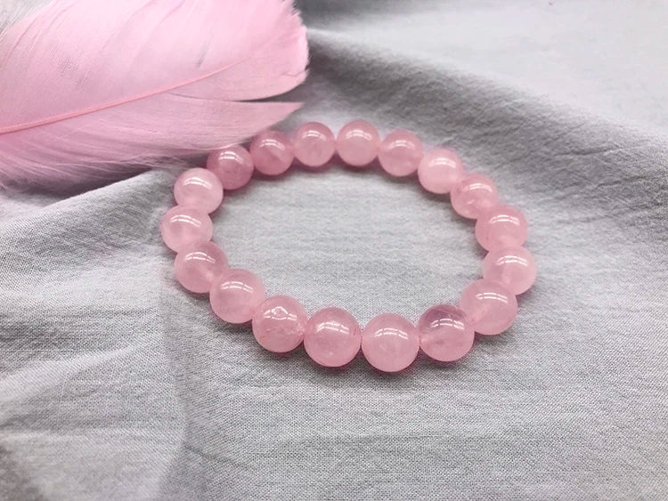 Wholesale Pink Rose Powder crystal Quartz Natural Stone Streche Bracelet Elastic Cord Pulserase Jewelry Beads Lovers woman Gift