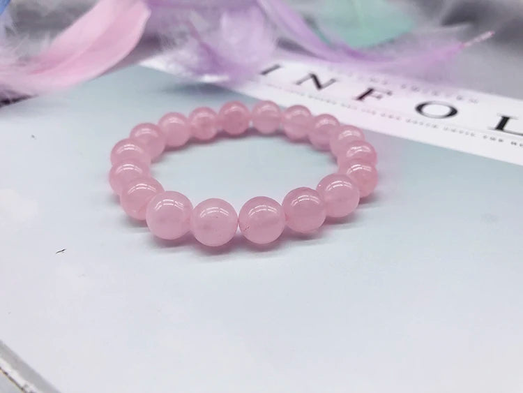 Wholesale Pink Rose Powder crystal Quartz Natural Stone Streche Bracelet Elastic Cord Pulserase Jewelry Beads Lovers woman Gift