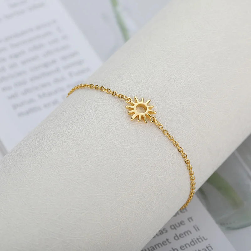 Sun Hollow Bracelets For Women Men Stainless Steel Hand Chain Vintage Sunflower Anklet Boho Foot Jewelry Gift Accessories