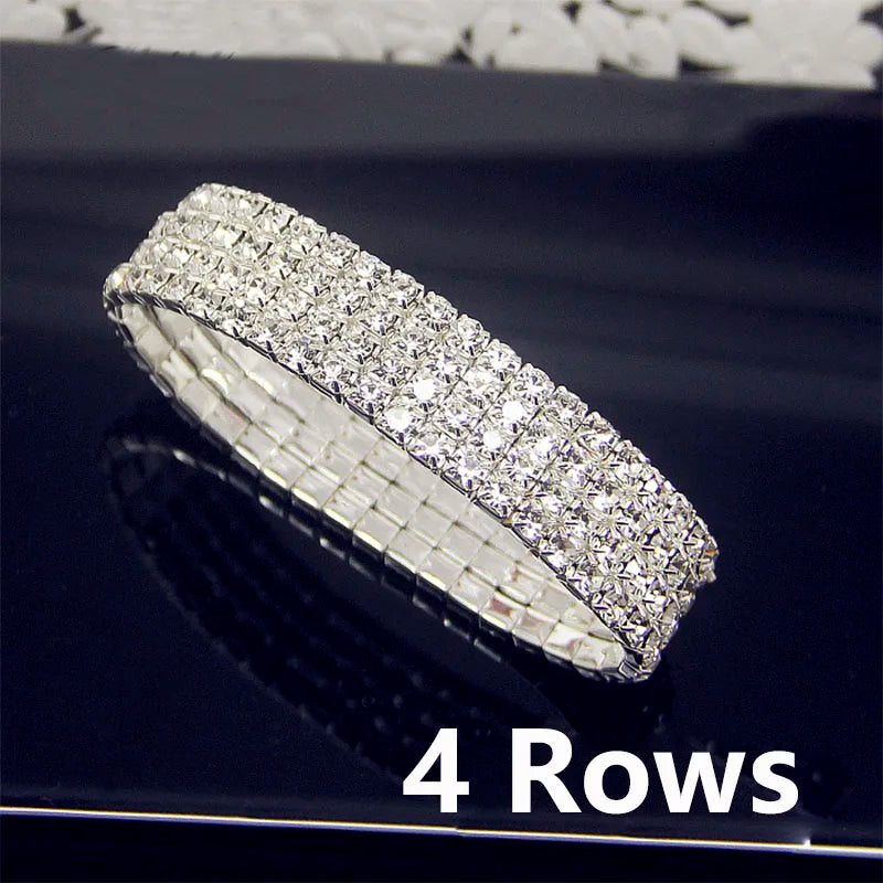 Luxury Full White AAA CZ Zircon Crystal Elastic Bracelet Bling Iced Out Rhinestone Women's Bracelet for Women Wedding Jewelry