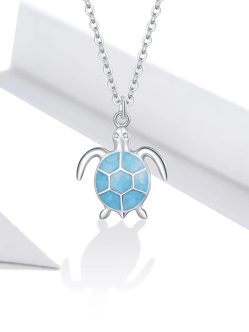 Bamoer 925 Sterling Silver Sky Blue Enamel Turtle Pendant Necklace Cute Animal Adjustable Necklace for Women Fine Jewelry SCN446