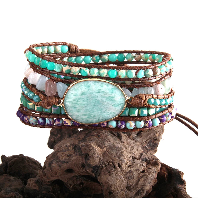 RH Fashion Handma Bohemian Jewelry Boho Bracelet Mixed Natural Stones Charm 5 Strands Wrap Bracelets Gift DropShipping