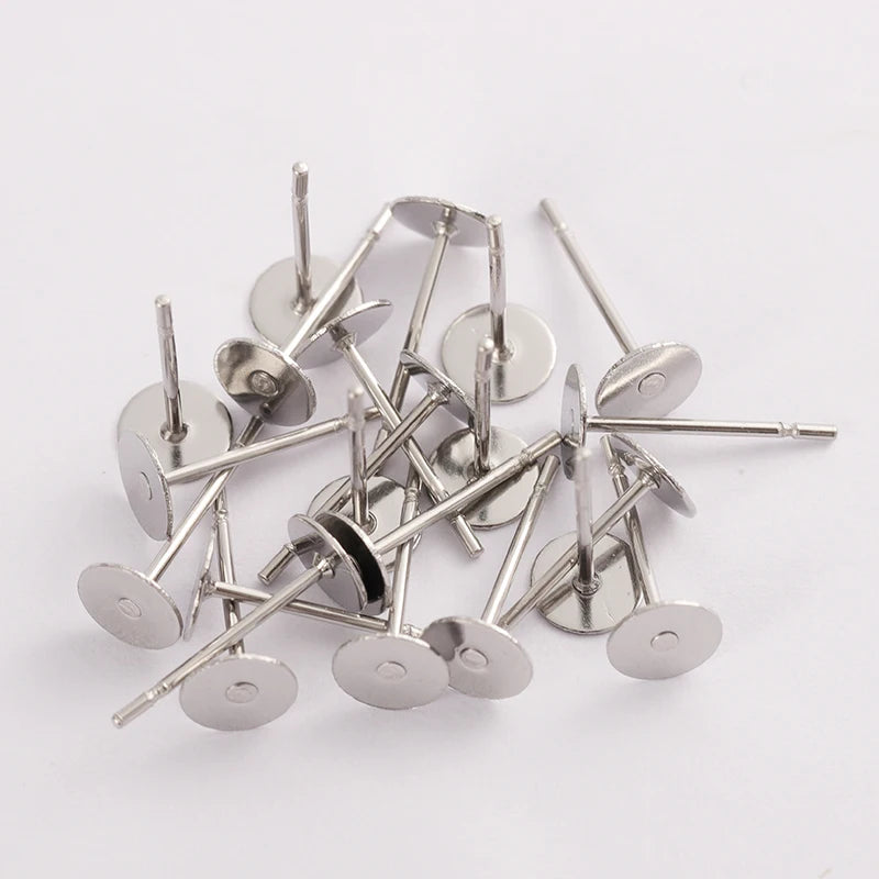 100Sets Gold Color Stainless Steel Ear Studs Earring 3-10mm Base with Earring Back Plug Jewelry Making DIY Findings Supplies