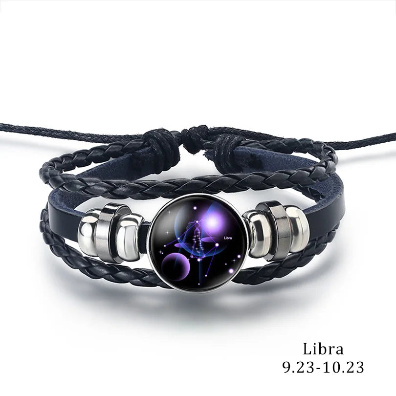 12 Zodiac Signs Constellation Bracelet Vintage Men's and Women's Multilayer Wrap Leather Bracelet & Bangle Birthday Gift