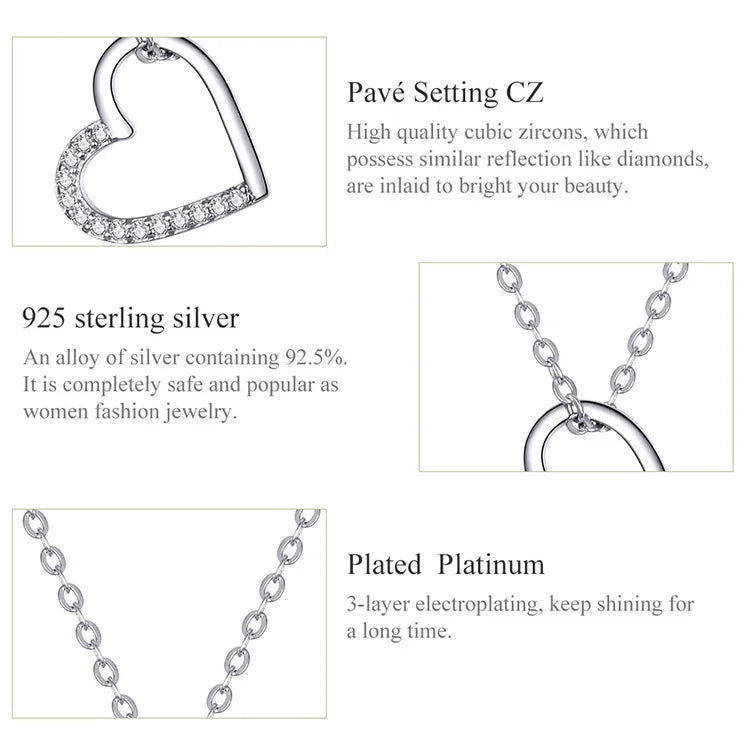 BAMOER Genuine 925 Sterling Silver The shape of love Chain Necklace for Women, Godl Plated Heart Necklace 3 Color 18.11''