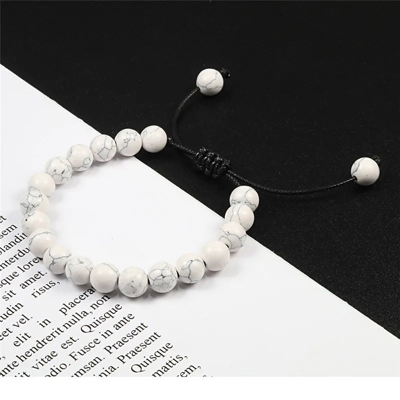 Adjustable Couples Bracelets 8mm Beads Black White Braiding Macrame Lovers Bracelet For Women Men Distance Jewelry Pulseras