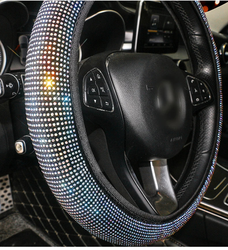 Bling Bling Rhinestones Crystal Car Steering Wheel Cover Leather Steering-wheel Covers Car Stuff Auto Accessories for Woman