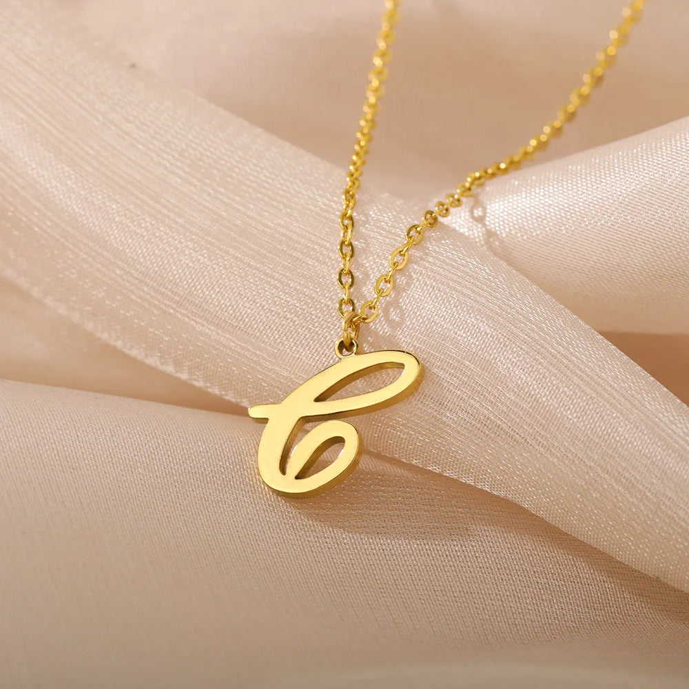 Dainty Initial Letter Necklaces For Women Gold Color Minimalist  Stainless Steel Initial Necklace Femme Wedding Jewelry Gift