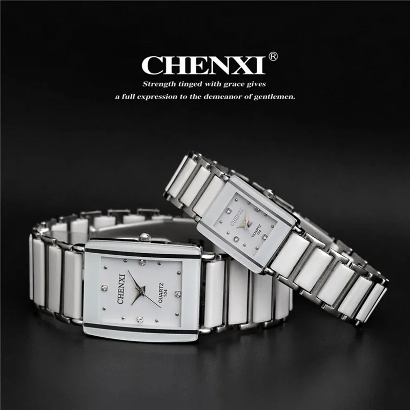 Luxury Brand CHENXI Elegant Women Watch Rhinestone White Silver Simple Stylish Ceramics Bracelet Quartz Casual Lady Wristwatch