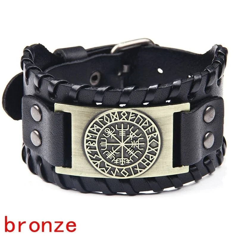 New Retro Wide Leather Pirate Compass Bracelet Men's Bracelet Celtic Viking Jewelry Compass Bracelet Accessories Party Gifts