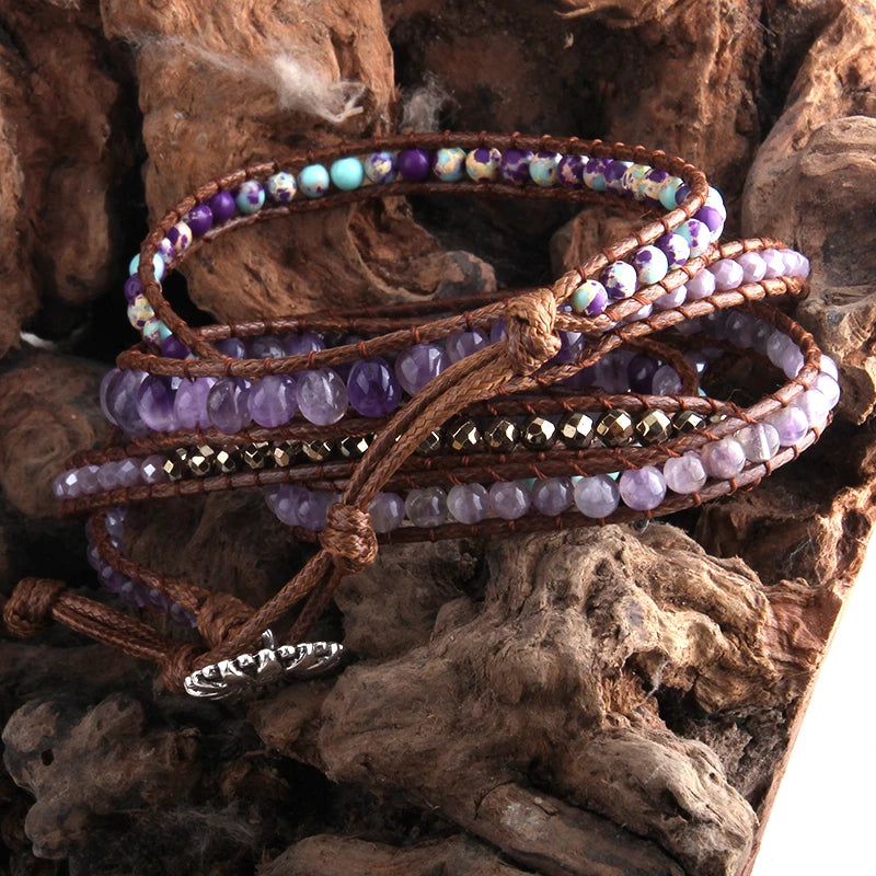 RH Fashion Handma Bohemian Jewelry Boho Bracelet Mixed Natural Stones Charm 5 Strands Wrap Bracelets Gift DropShipping