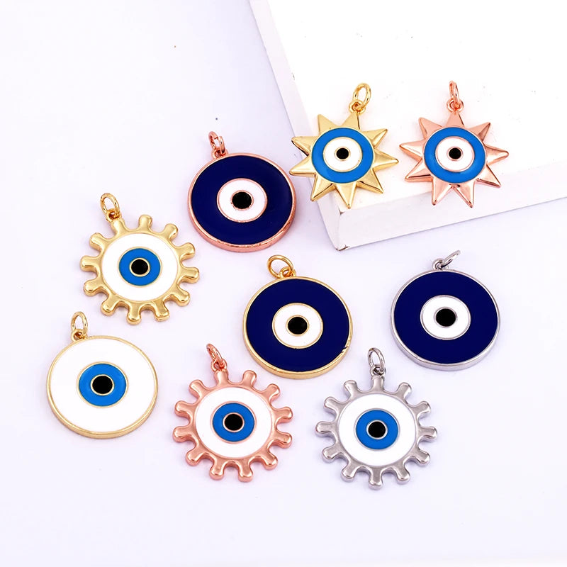 Evil Eye Charm Pendant,18K Real Gold Plated Cubic Zirconia CZ Paved Religours,Jewelry Necklace Bracelet Accessories Supplies K09