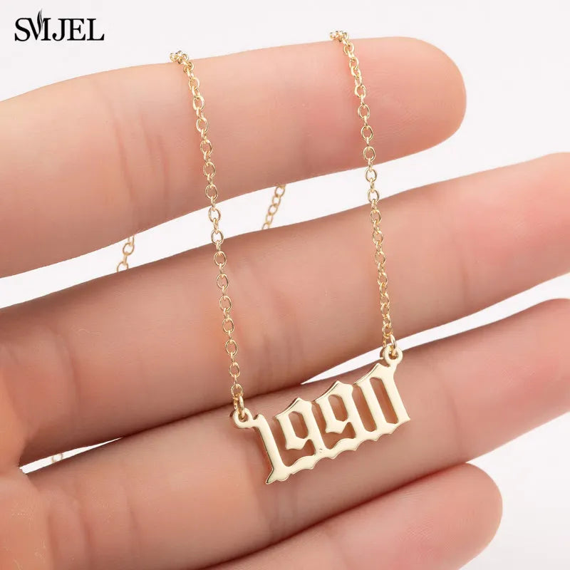 SMJEL Personalize Year Number Necklaces for Women Birth Special Date 1982 1989 2000 1999 Birthday Gift from 1980 to 2024