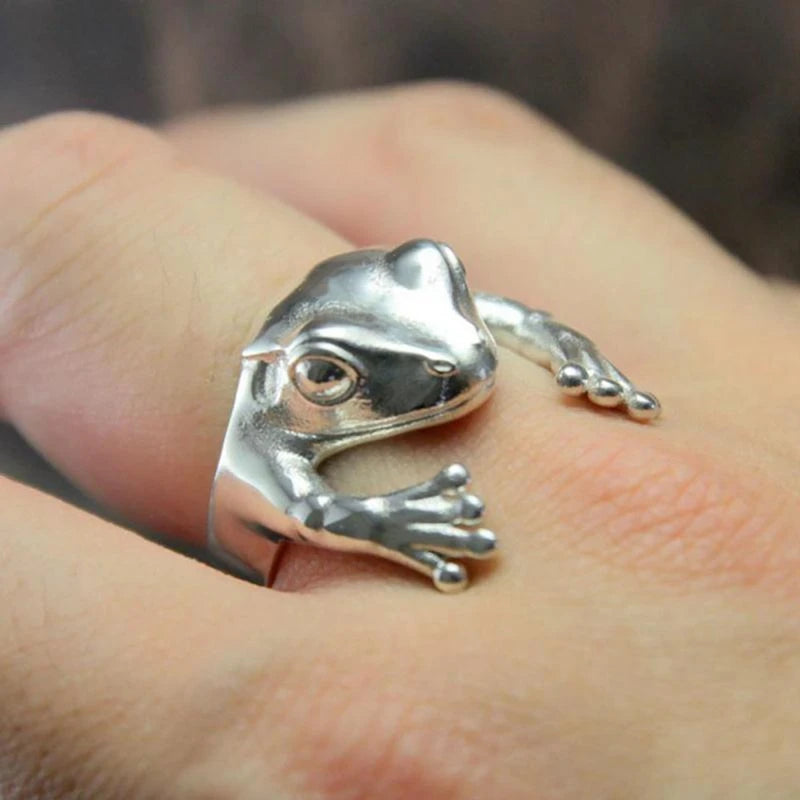 Frog  Toad Animal Rings for Women men Artistic Design Retro Opening Resizable Unisex Female Statement Rings Silver Color Gift