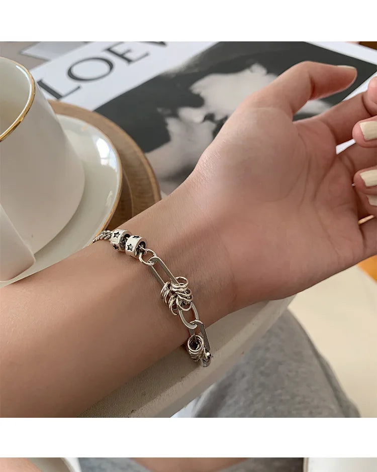 VENTFILLE 925 Sterling Silver Thai Silver Bracelet for Women Vintage Geometric Heart Love Lucky Punk Jewelry 2023 New Dropship