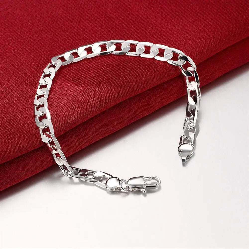 Fine 925 sterling silver Classic 6MM geometric side chain Bracelet for man woman fashion Wedding party gifts temperament jewelry