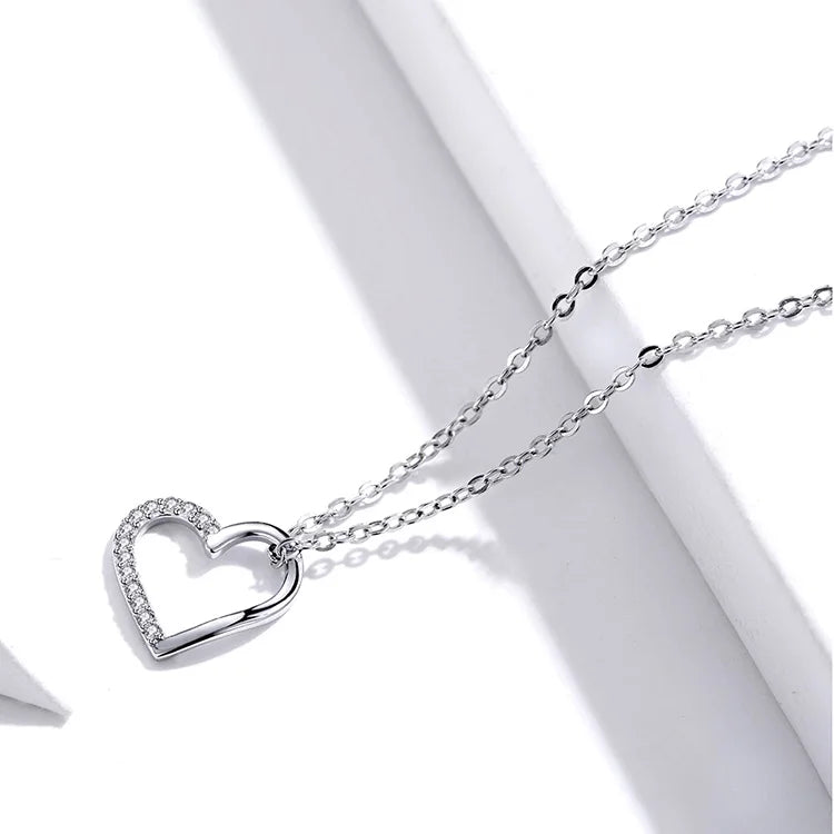 BAMOER Genuine 925 Sterling Silver The shape of love Chain Necklace for Women, Godl Plated Heart Necklace 3 Color 18.11''