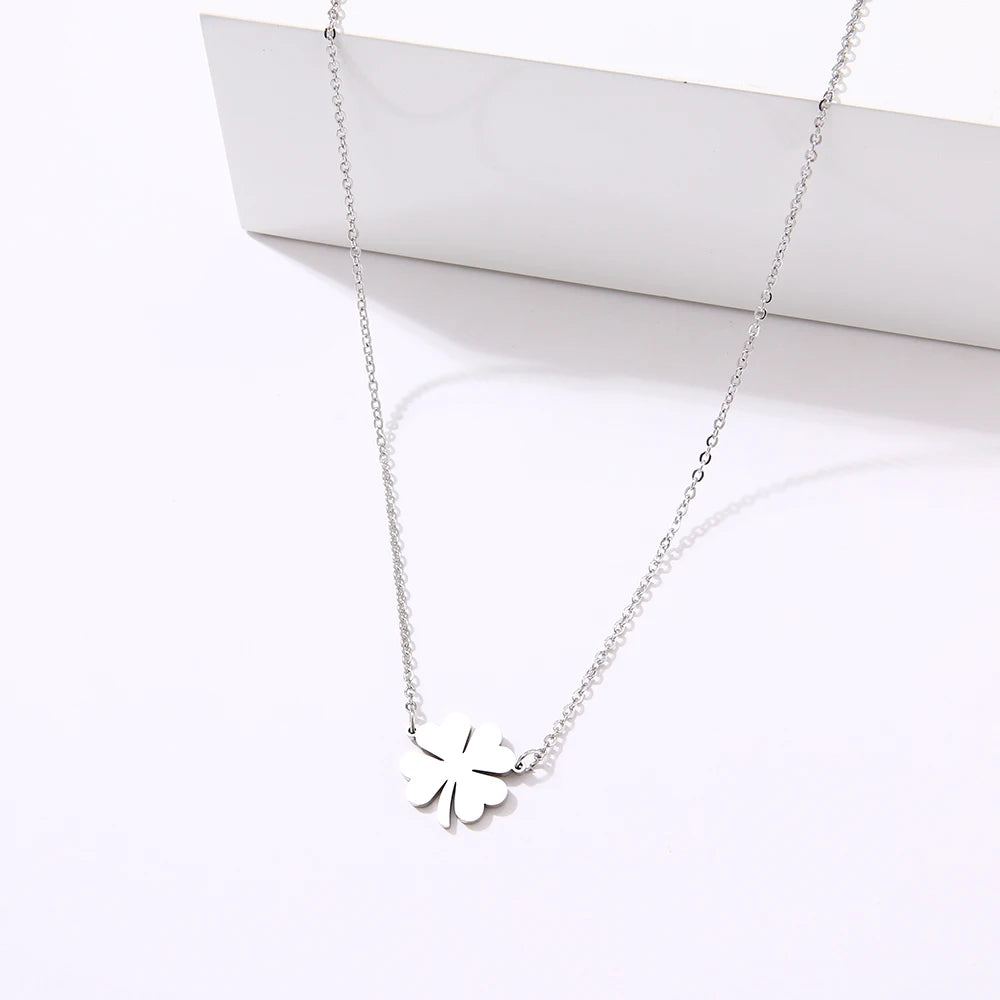 DOTOFI Four Leaf Clover Pendant Necklace For Women Stainless Steel Quality Fashion Jewelry