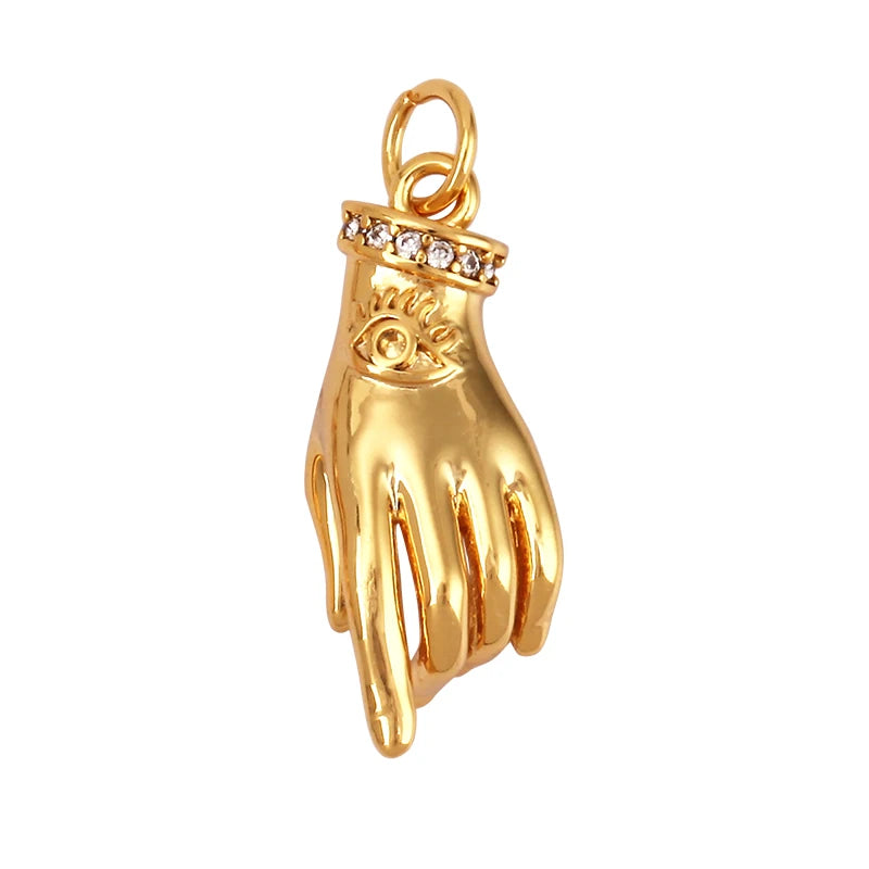 Buddha Hamsha Evil Eye Hand Charm , 18K Real Gold Plated Colour,Necklace Bracelet Pendant for Handmade Jewelry Supplies L14