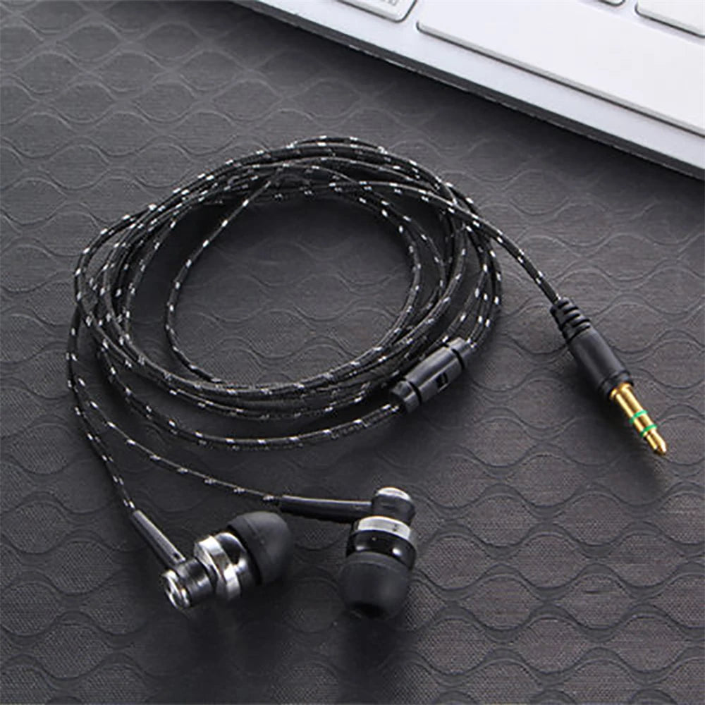 1Pc 3.5mm High Quality Wired Earphone Stereo In-Ear Nylon Weave Cable Earphone Headset With Mic For Laptop Smartphone Gifts