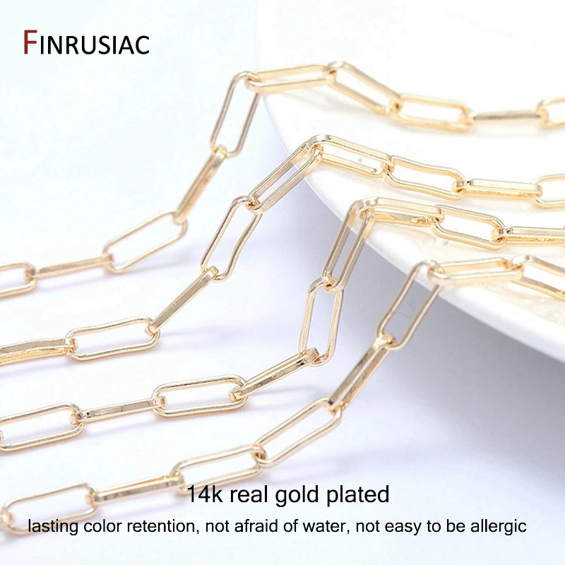 Jewelry Making Supplies 14K Real Gold Plated Brass Paperclip Chains Cable Chain For Jewelry Making DIY Necklace Bracelet Chains