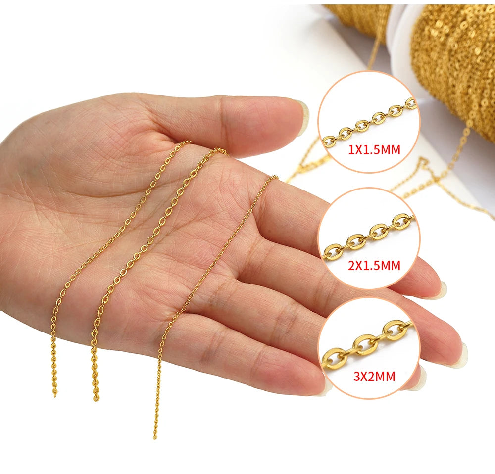 10 Meters Stainless Steel Chain 1 1.5 2mm Gold&Steel Color Link for DIY Jewelry Making Necklace Bracelet Bulk Chain Supplies