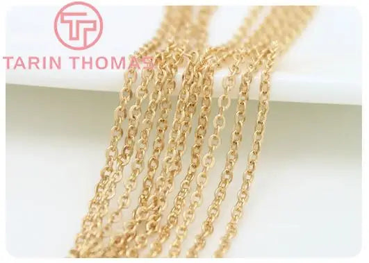 (4295)2Meter width:1.5MM 2MM 24K Champagne Gold Color Brass Flat Oval Chains Necklace Chains High Quality Jewelry Accessories