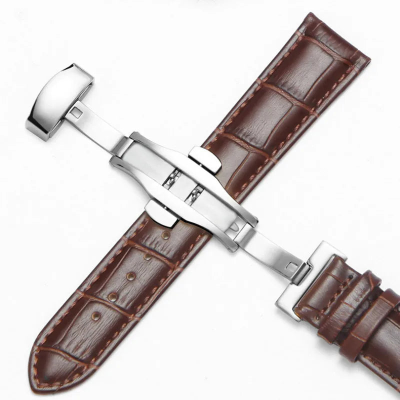 Butterfly Buckle Leather Watch Band Leather Strap 14mm 16mm 18mm 19mm 20mm 21mm 22mm 24mm Watch Accessories Watchband