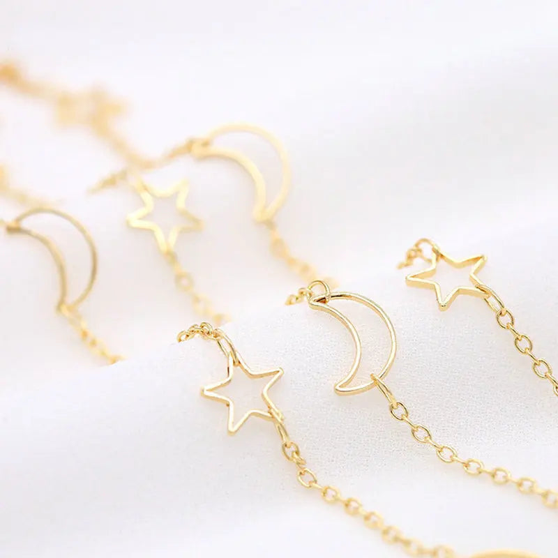 14K Gold Color Plated Brass Round Star Link Chains Necklace Chains High Quality Jewelry Accessories