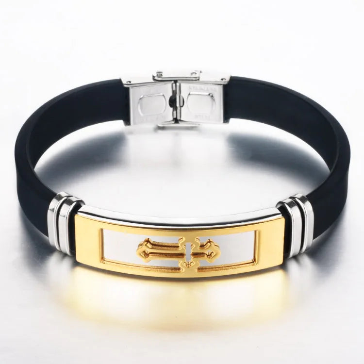 2024 Trend Personalized Jewelry Stainless Steel Cross Silicone Bracelet Vintage Titanium Steel Bracelets Bangles Cuff Bracelet M