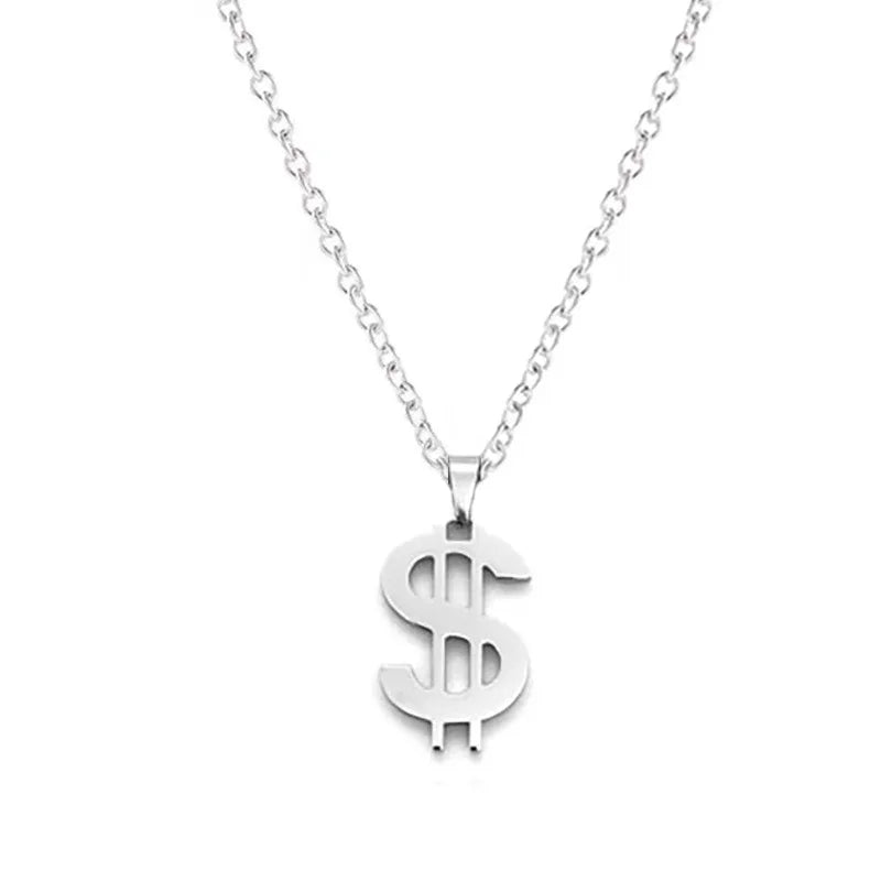 Dollar Necklace Money American US Dollar Sign Symbol Logo Silver Color Pendant Fashion New Stainless Steel Men women Jewelry