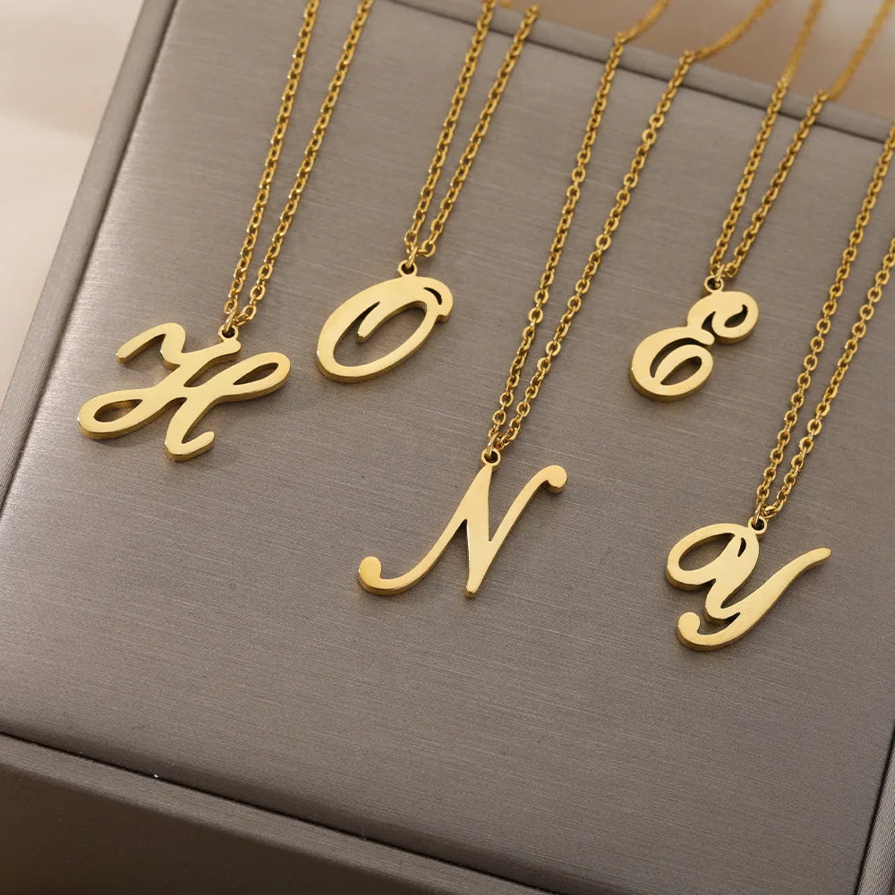 Dainty Initial Letter Necklaces For Women Gold Color Minimalist  Stainless Steel Initial Necklace Femme Wedding Jewelry Gift