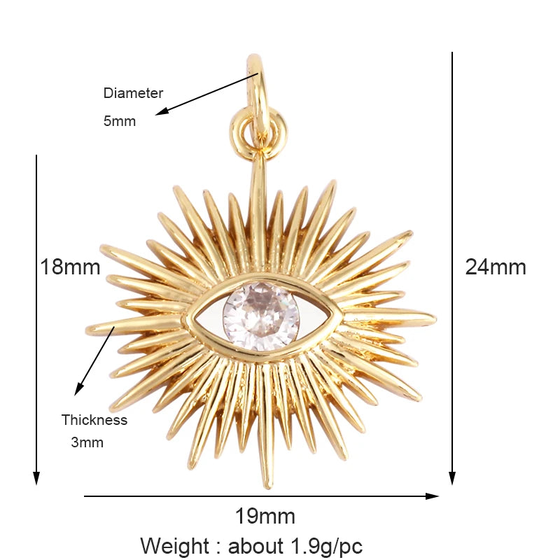 Evil Eye Charm Pendant,18K Real Gold Plated Cubic Zirconia CZ Paved Religours,Jewelry Necklace Bracelet Accessories Supplies K09