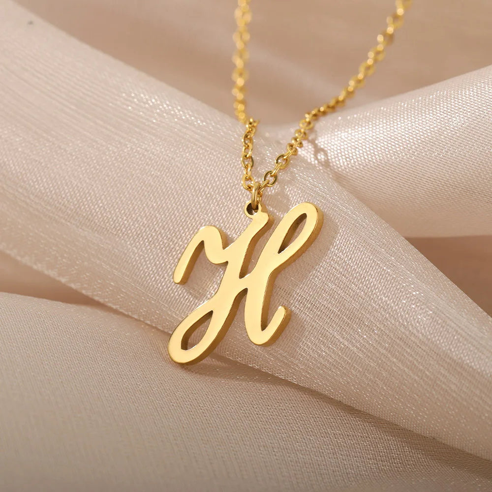 Dainty Initial Letter Necklaces For Women Gold Color Minimalist  Stainless Steel Initial Necklace Femme Wedding Jewelry Gift