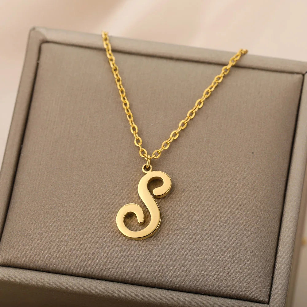 Dainty Initial Letter Necklaces For Women Gold Color Minimalist  Stainless Steel Initial Necklace Femme Wedding Jewelry Gift