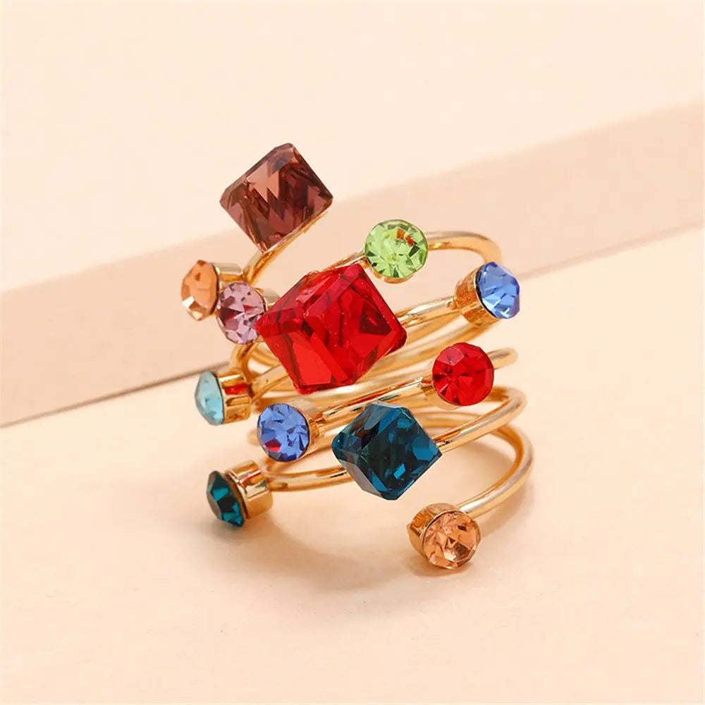 Trendy Irregular Crystal Aesthetic Rings for Women Y2K Gothic Large Stone Knuckle Rings Rhinestone Geometric Zircon Jewelry Gift