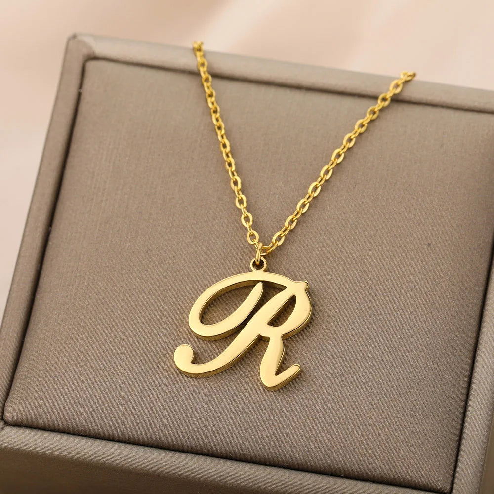 Dainty Initial Letter Necklaces For Women Gold Color Minimalist  Stainless Steel Initial Necklace Femme Wedding Jewelry Gift