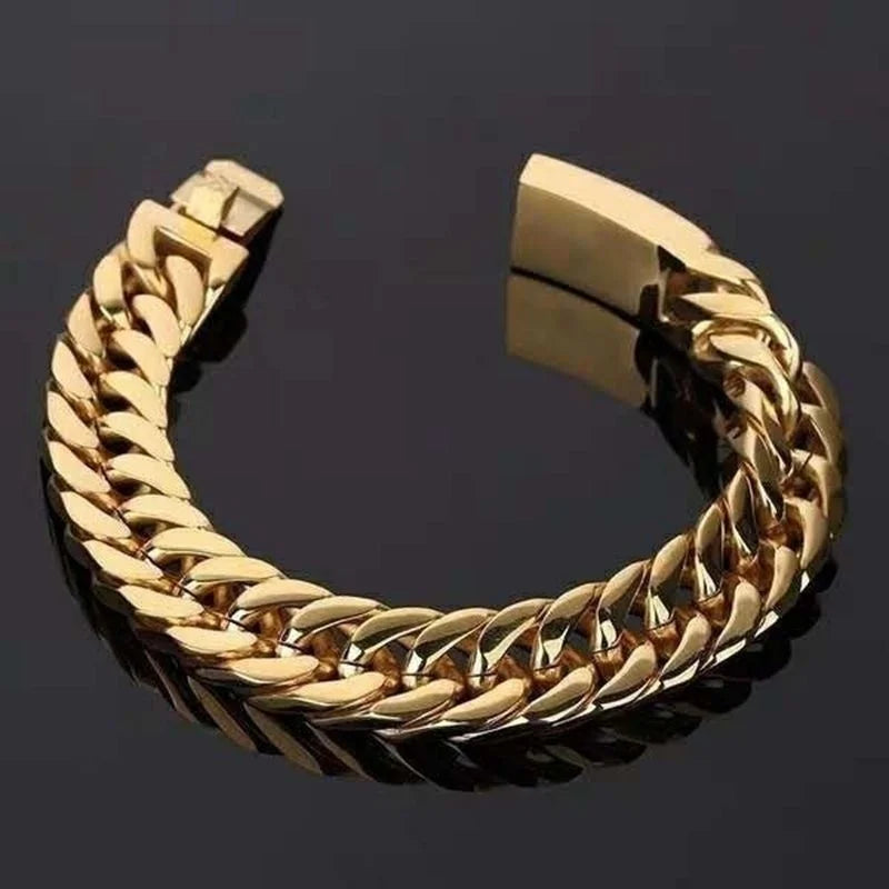 New Trendy Cuban Chain Bracelet Men's Bracelet Fashion Metal Gold-Plated Bolt Chain Bracelet Accessories Party Jewelry