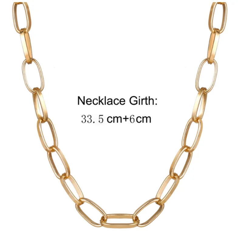 New Fashion Big Necklace for Women Punk Rock Twist Gold Silver Color Chunky Thick Lock Choker Chain Necklaces Party Jewelry