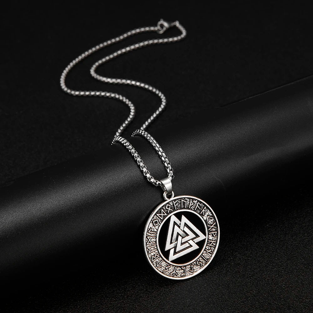 Teamer Vintage Men Ethnic Viking Necklace Warrior Scandinavian Amulet Valknut Odin's Symbol of Norse Runes Pendant Necklace