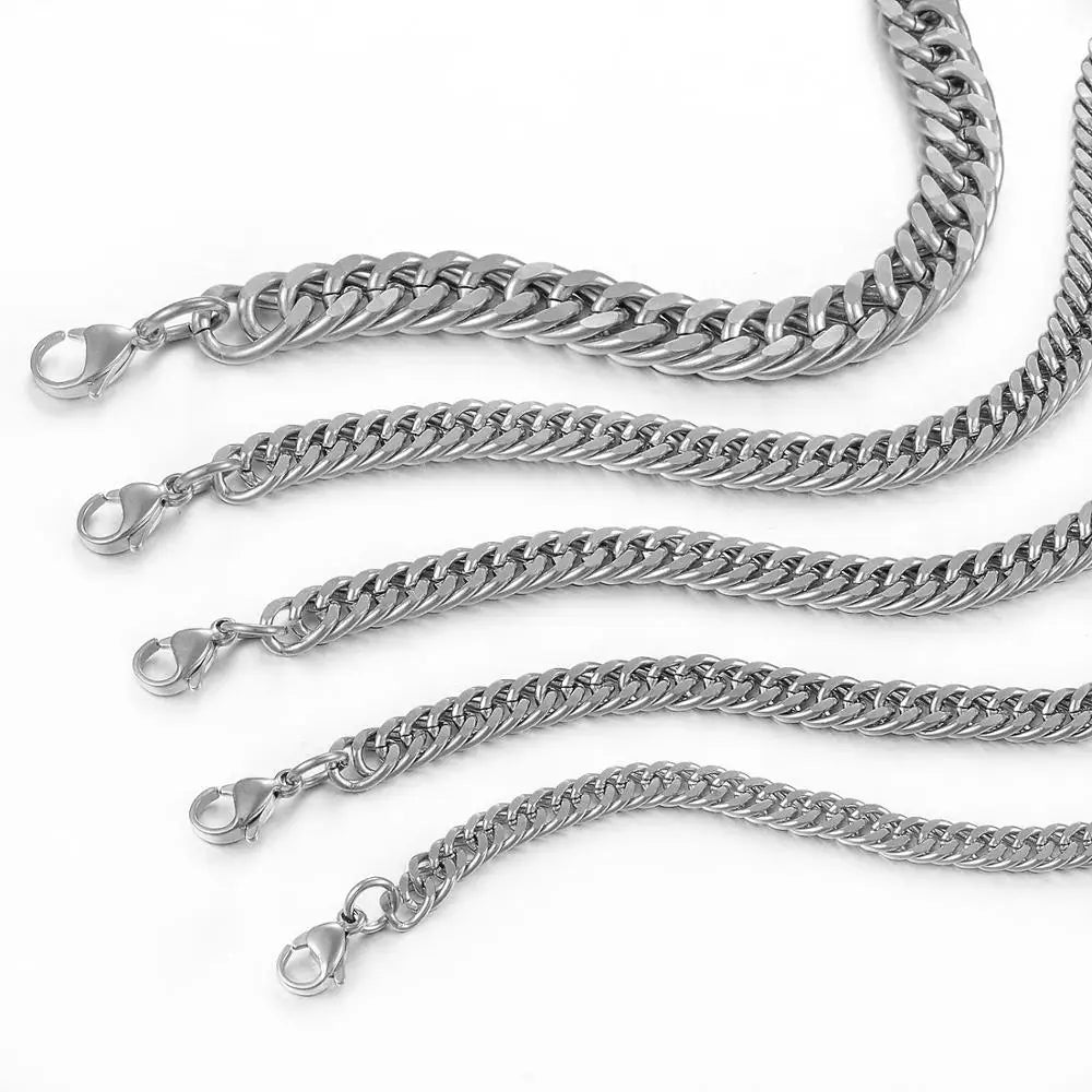 Figaro Style Stainless Steel Chain  Punk Silver Color Long  Necklace Men Cuban Fashion Hip-Hop Jewelry