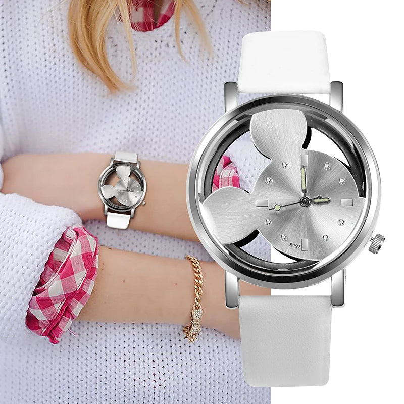 Fashion Cute Ladies Watches Women Transparent Watches Blue Leather Band Quartz Wristwatches Gifts Relogio Feminino Reloj Mujer