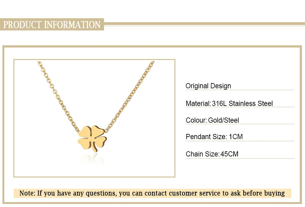 Stainless Steel Necklaces Minimalist Four-leaf Clover Geometric Style Fashion Chain Necklace for Women Collar Pendant Jewelry