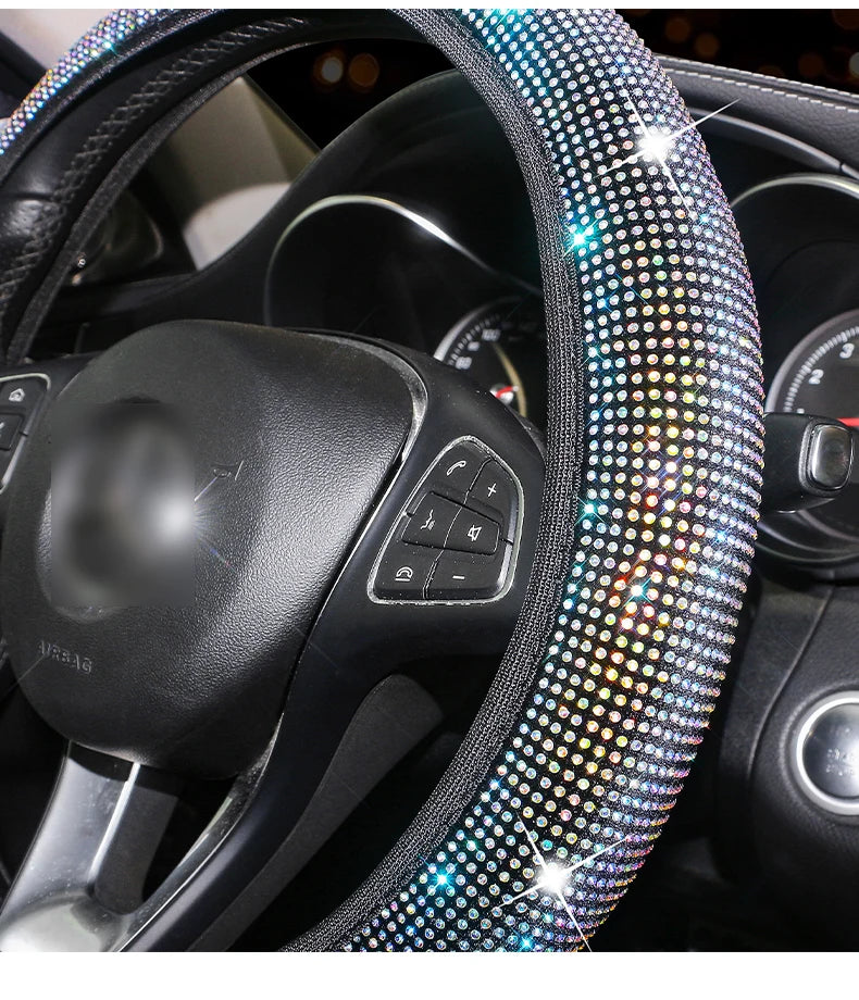 Bling Bling Rhinestones Crystal Car Steering Wheel Cover Leather Steering-wheel Covers Car Stuff Auto Accessories for Woman